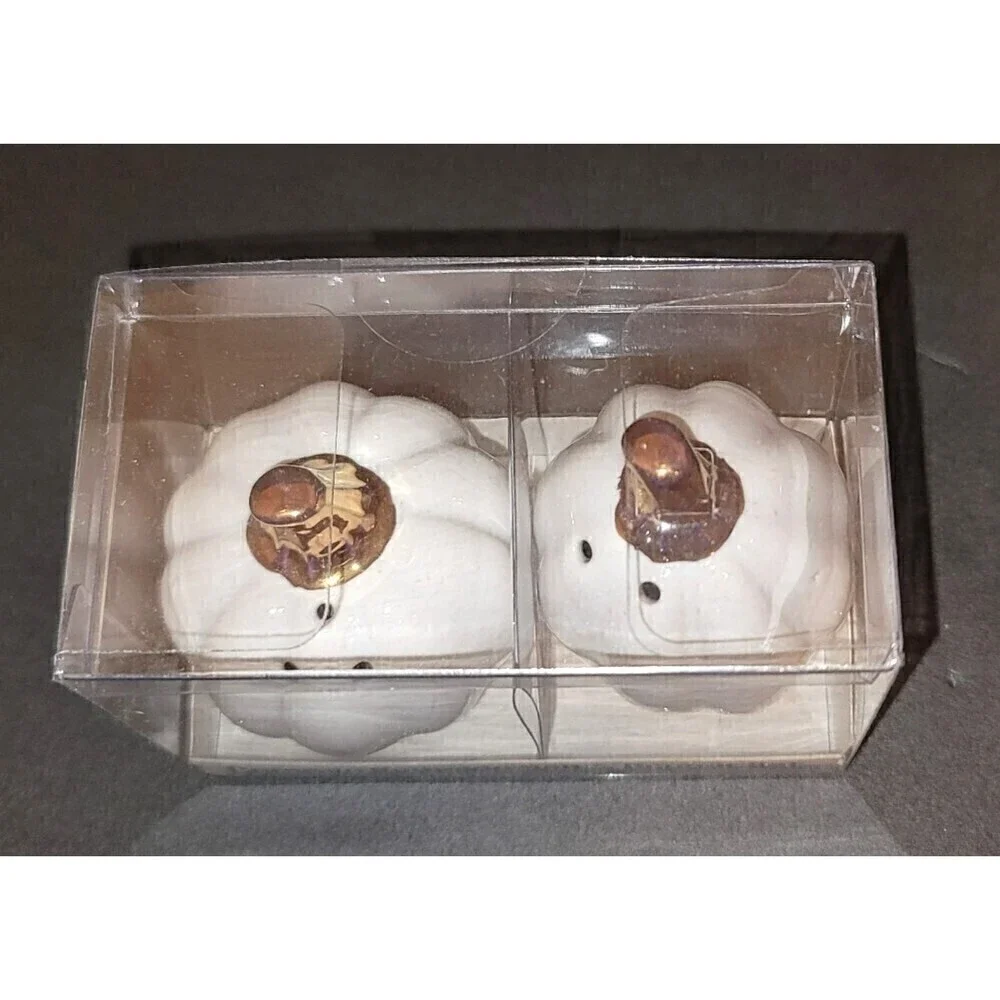 NIB Thirsty Stone White Ceramic Pumpkin Salt & Pepper Shaker